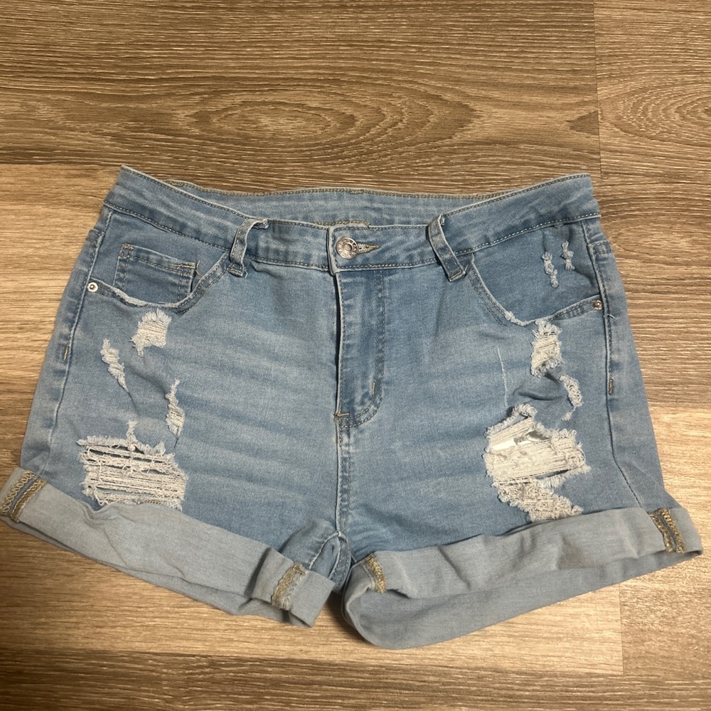 SHEIN Light Blue Distressed Jean Shorts